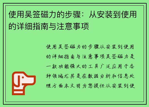 使用吴签磁力的步骤：从安装到使用的详细指南与注意事项